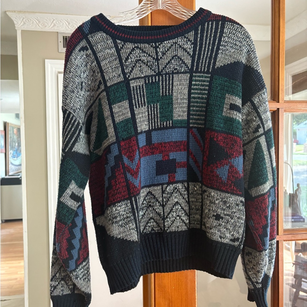 Vintage men's Geometric Sweater - retro multicolor